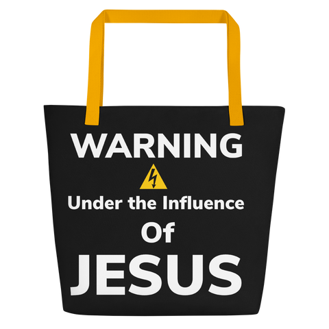 Warning under the Influence of Jesus Beach Bag - AGAPE KINGDOM INC